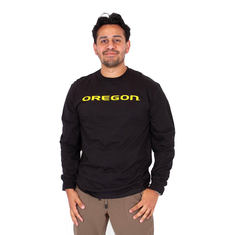 Oregon, McKenzie SewOn, Black, Long Sleeve, Cotton, Men, T-Shirt, 975619